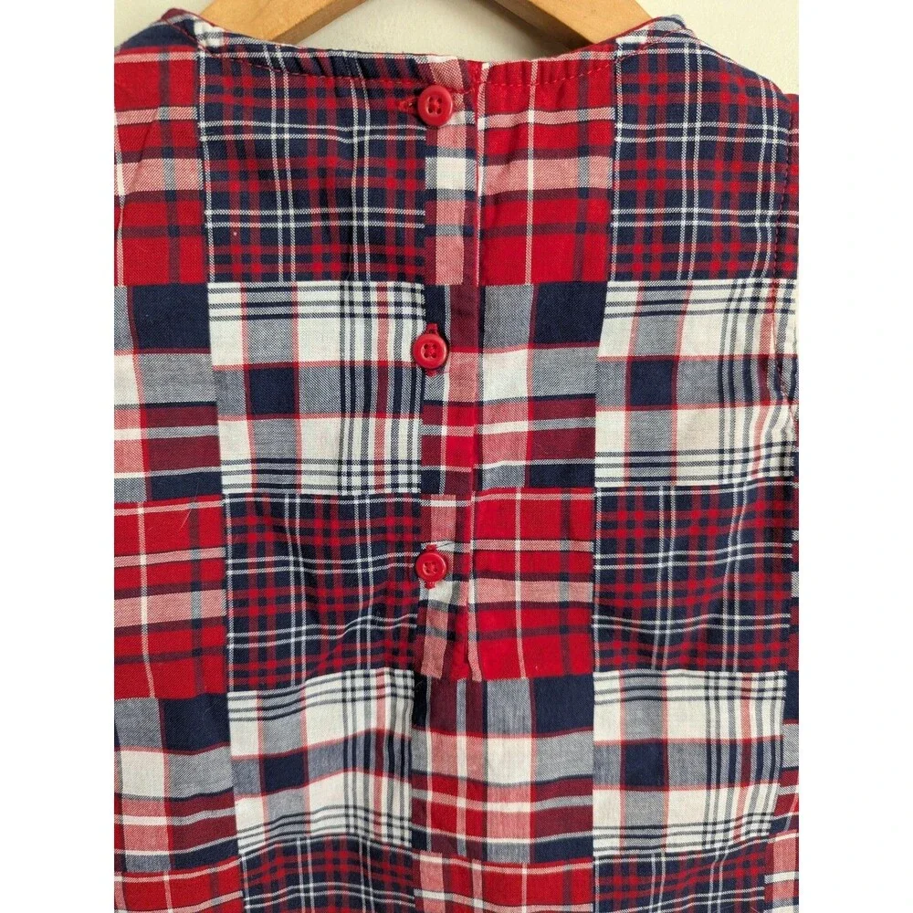 Gymboree Girls 4T Plaid Madras Patchwork Jumper Dress Red White Blue Patriotic